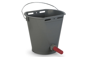 Plastic bucket calves with a bottle