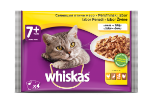 WHISKAS Senior - пауч за котки над 7 години - Птичи Ястия - 4х100 гр.