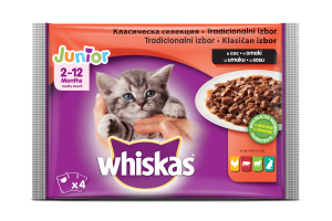 WHISKAS Месна селекция - пауч за котенца от 2 до 12 месеца 4х100гр.